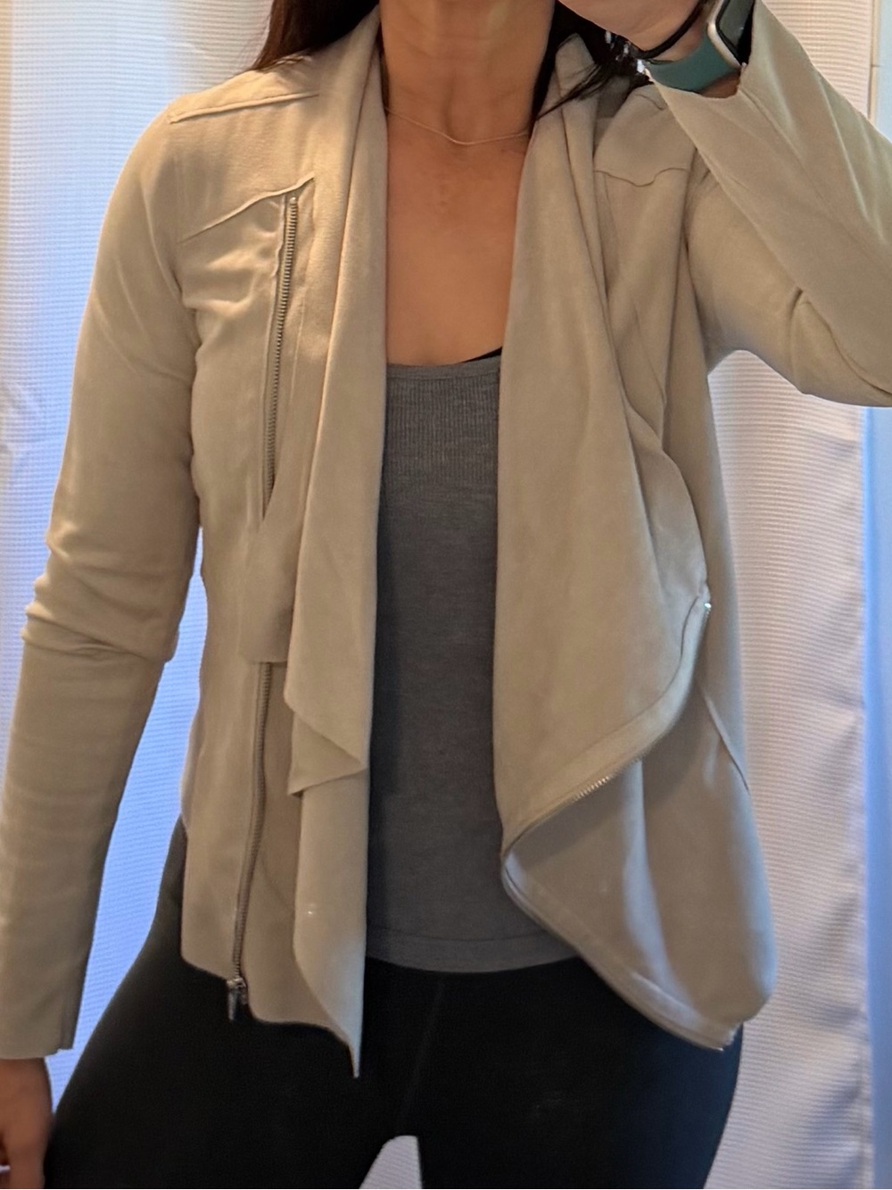 BLANKNYC Faux Suede Draped Moto Jacket Gray Taupe Size Medium